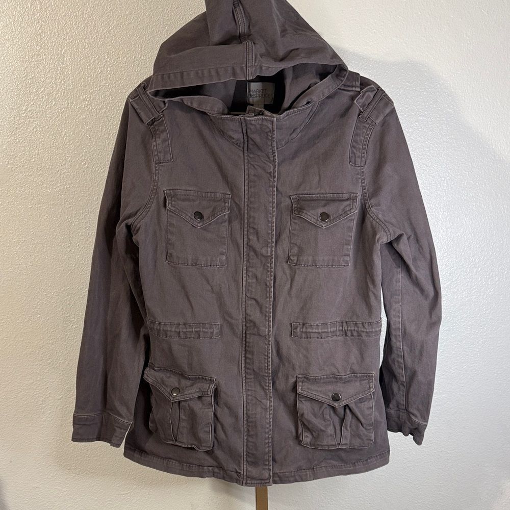 Market & Spruce Women's Utility Jacket in Dark Gray/Brown- Large